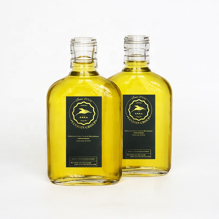 Wholesale Unique Shape Clear Flask Flat 150ml 200ml Glass Liquor Bottle With Aluminum Lids