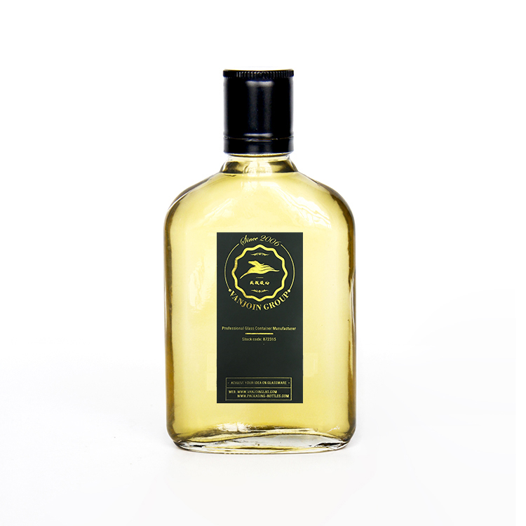 Wholesale Unique Shape Clear Flask Flat 150ml 200ml Glass Liquor Bottle With Aluminum Lids