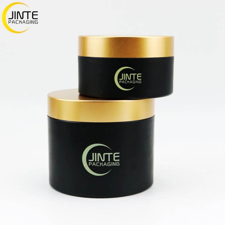 Wholesale Various Capacities Matte Metallic Gold Lids Matte Black Jar body PETG Plastic BPA Free Container
