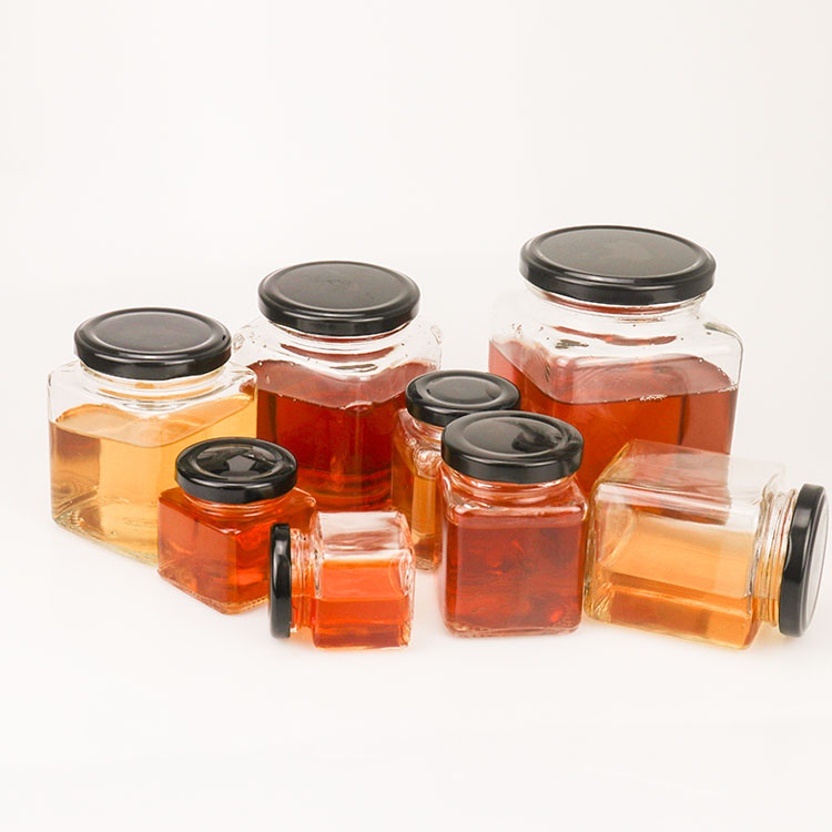 Wholesale Various Capacity Clear Square Honey Glass Jar with Lid