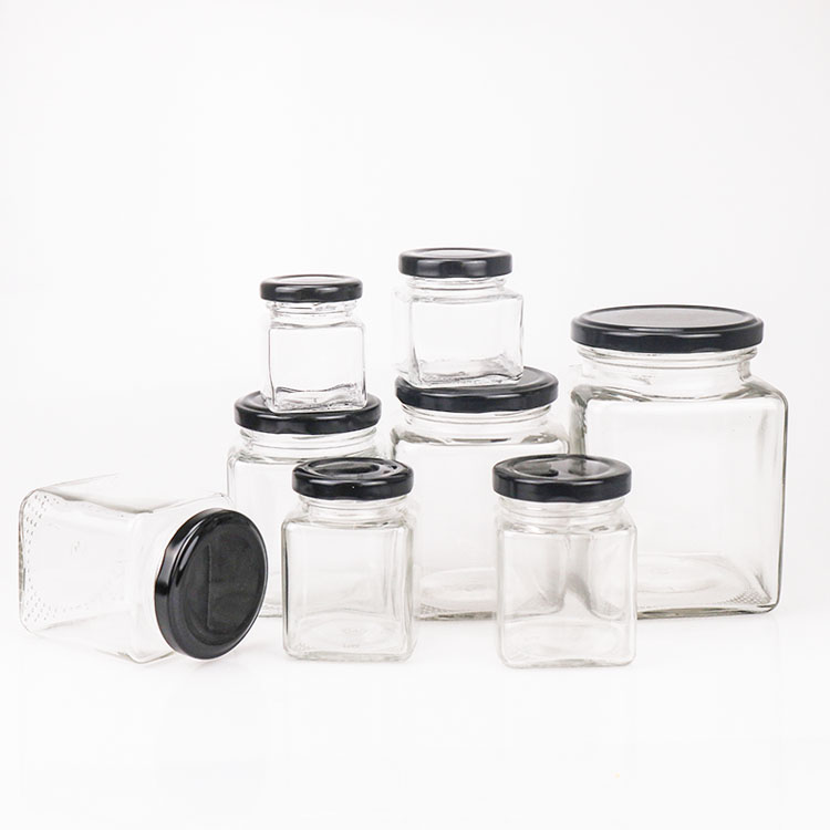 Wholesale Various Capacity Clear Square Honey Glass Jar with Lid