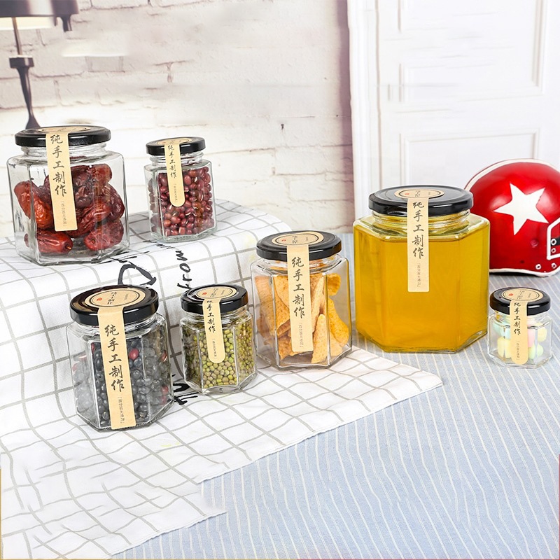Wholesale Wide Mouth frasco de vidrio 6oz 8oz Honey Jam Jars Glass Candy Honey Jam Jar with Metal Lid