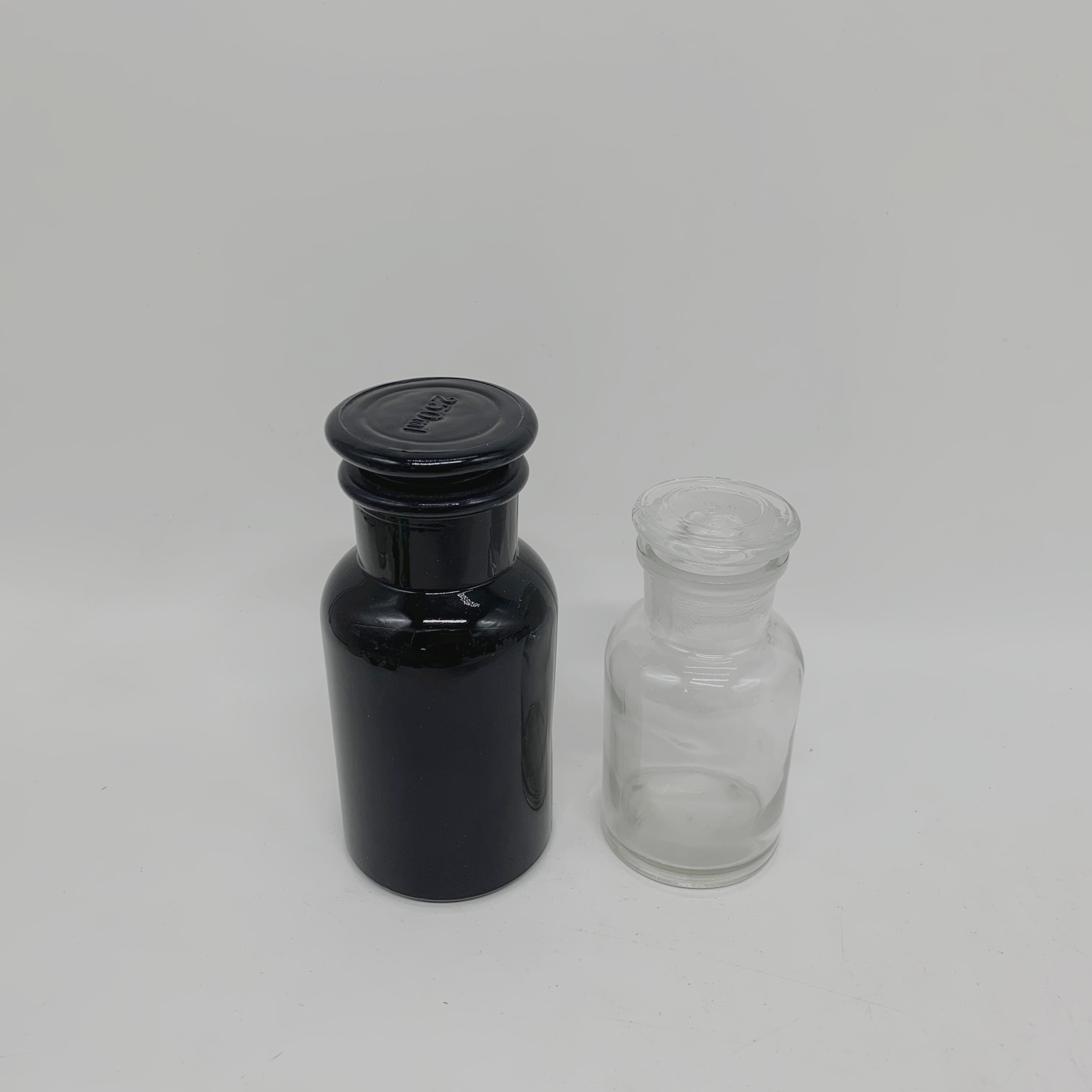 Wholesale Wide mouth amber/clear apothecary jar glass reagent bottle with glass cap