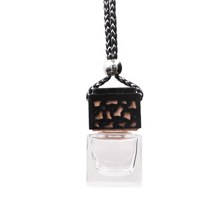 Wholesale Wooden Cap 8ml 10ml Square Hanging Car Perfume Essential Oil Diffuser Glass Bottle