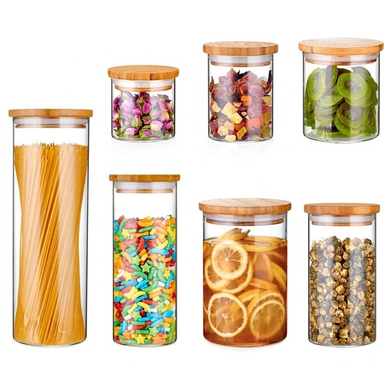 Wholesale airtight baby food glass storage jars clear glass with bamboo lid-BJ-CC01