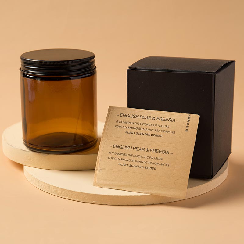 Wholesale amber 8oz 16 ounce aluminum lid and boxes frosted candle glass jar