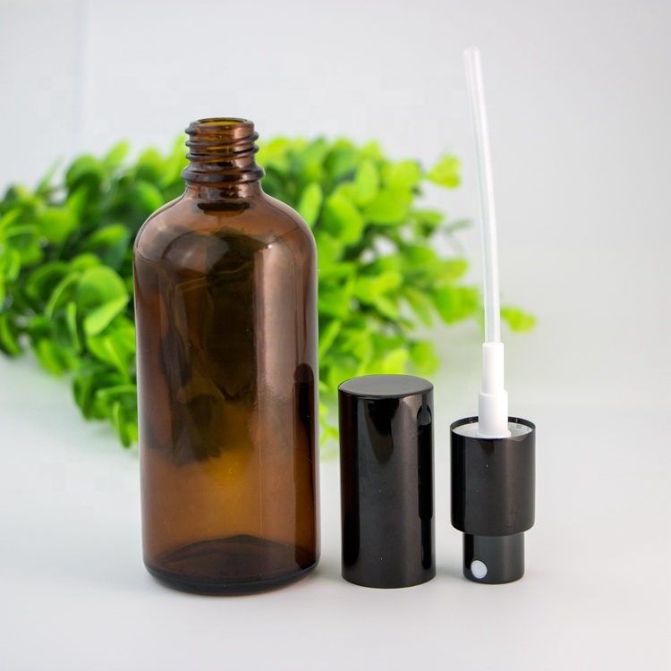 Wholesale amber aluminum cap custom frosted cosmetic packaging matter mist spray glass material bottle 30ml 50ml 100ml