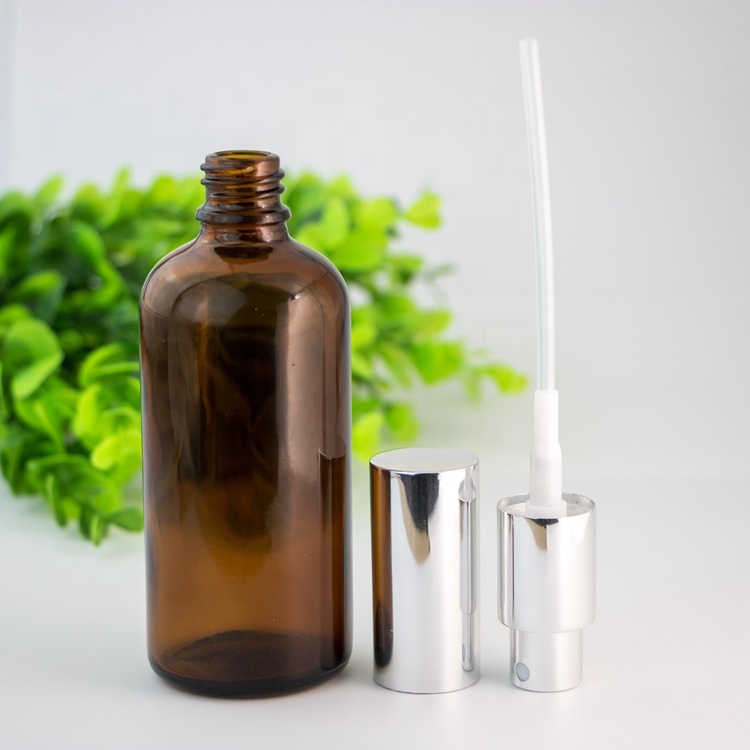 Wholesale amber aluminum cap custom frosted cosmetic packaging matter mist spray glass material bottle 30ml 50ml 100ml