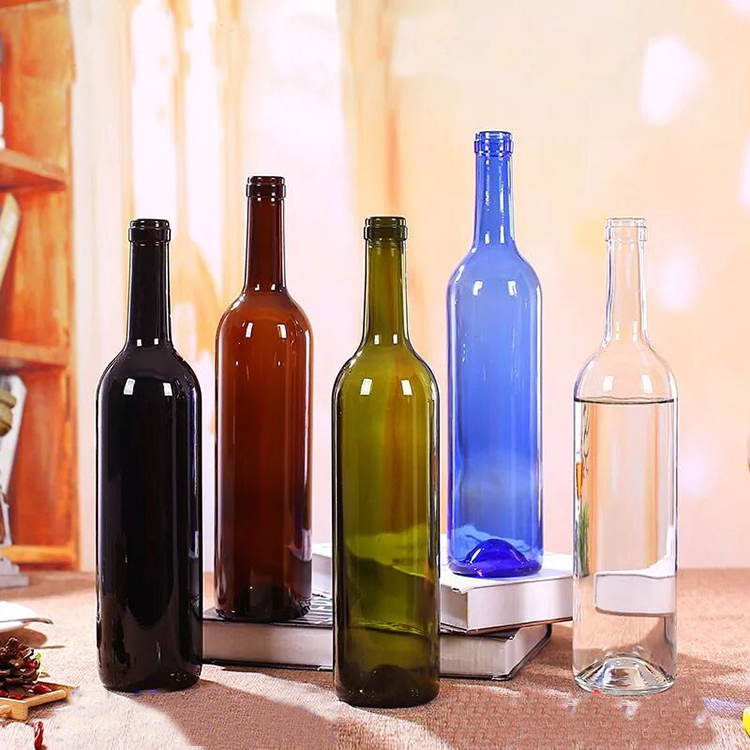 Wholesale amber/blue/green empty dark frost premium wine glass bottles 750 ml for liquors