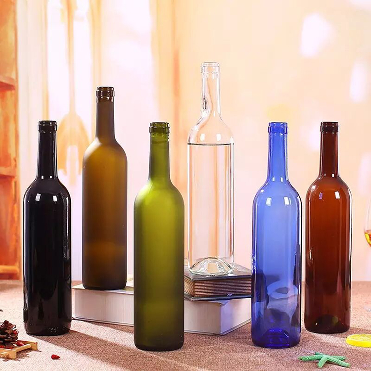 Wholesale amber/blue/green empty dark frost premium wine glass bottles 750 ml for liquors