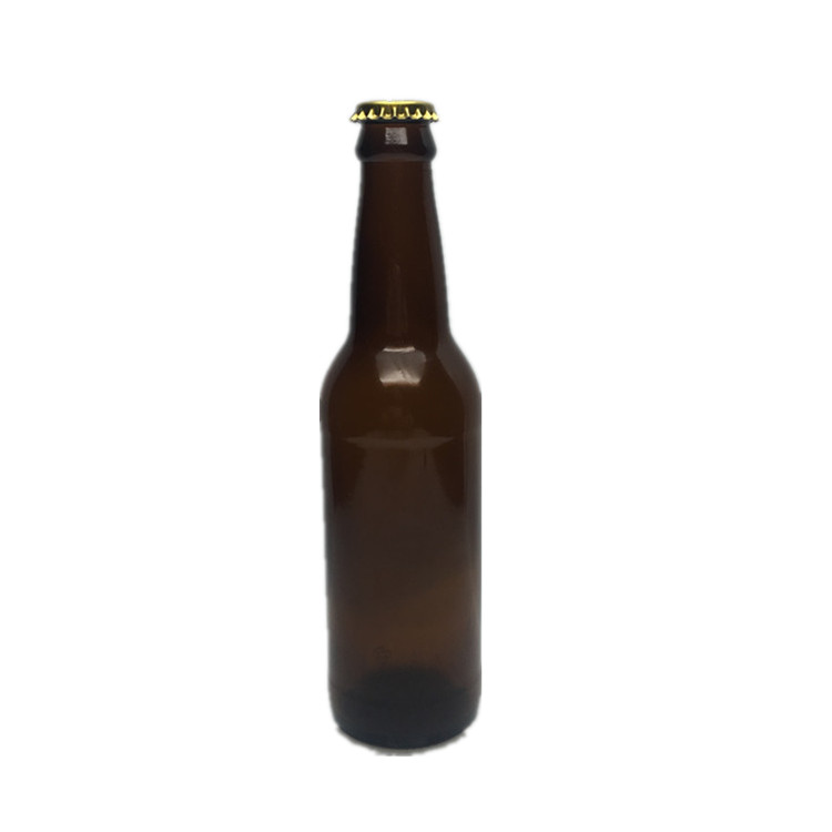 Wholesale amber brown glass beer bottle 330ml with crown cap
