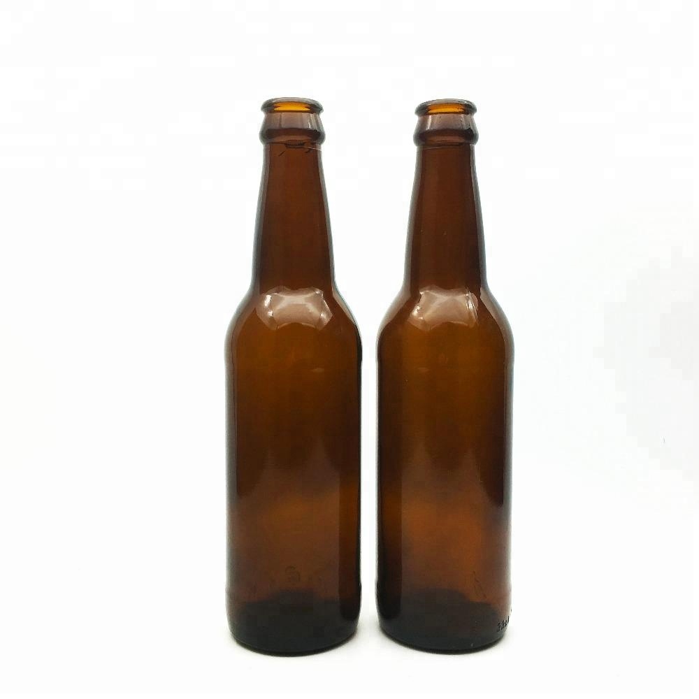 Wholesale amber brown glass beer bottle 330ml with crown cap