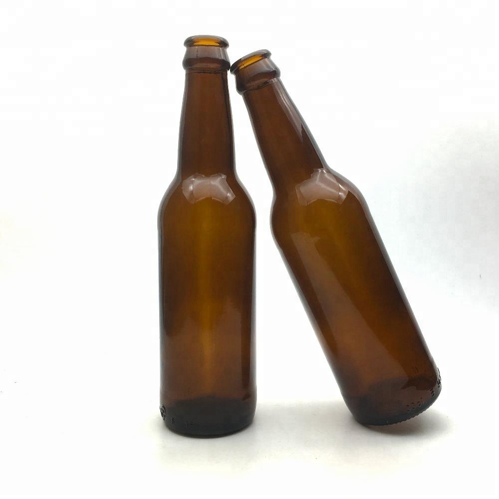 Wholesale amber brown glass beer bottle 330ml with crown cap