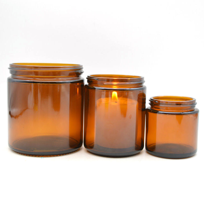 Wholesale amber glass candle jar with lid glass candle vessels various size glass jar