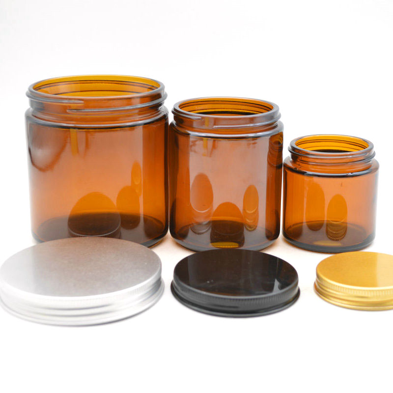 Wholesale amber glass candle jar with lid glass candle vessels various size glass jar