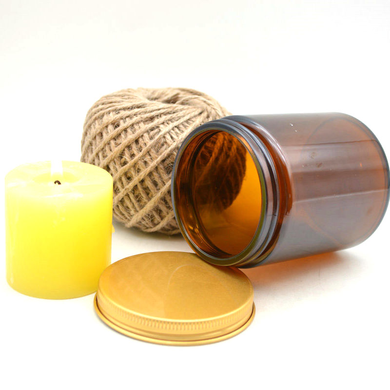 Wholesale amber glass candle jar with lid glass candle vessels various size glass jar