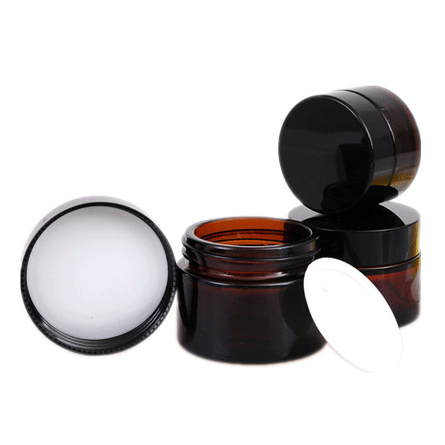 Wholesale amber glass jar custom empty cosmetic amber packaging makeup container pot