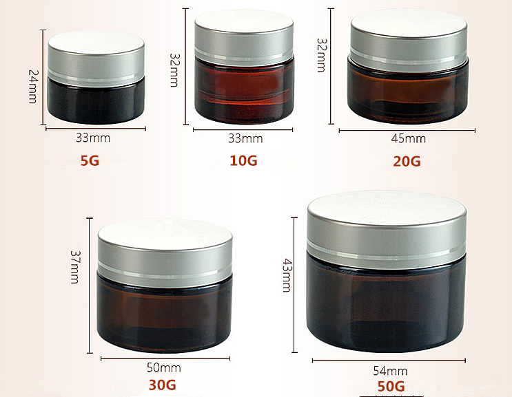 Wholesale amber glass jar custom empty cosmetic amber packaging makeup container pot
