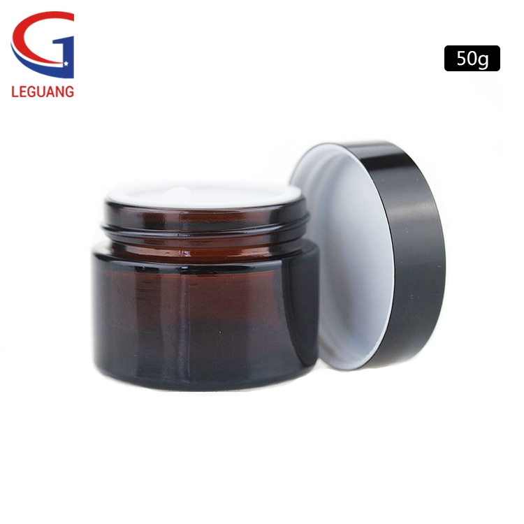 Wholesale amber glass jar custom empty cosmetic amber packaging makeup container pot