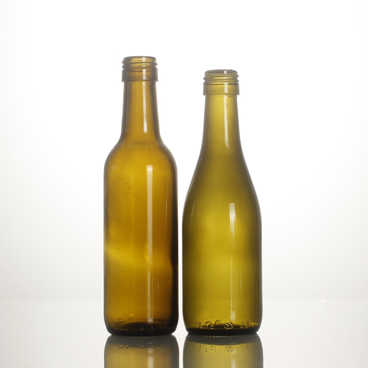 Wholesale antique green 187ml burgundy red wine small glass bottle with silver gold black aluminum screw cap