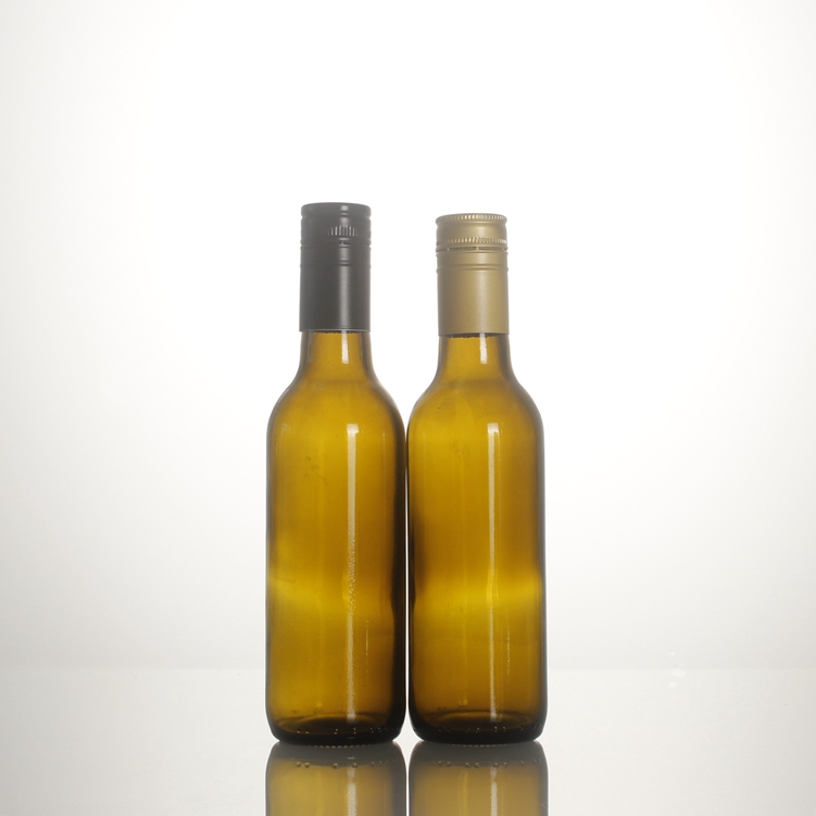 Wholesale antique green 187ml burgundy red wine small glass bottle with silver gold black aluminum screw cap