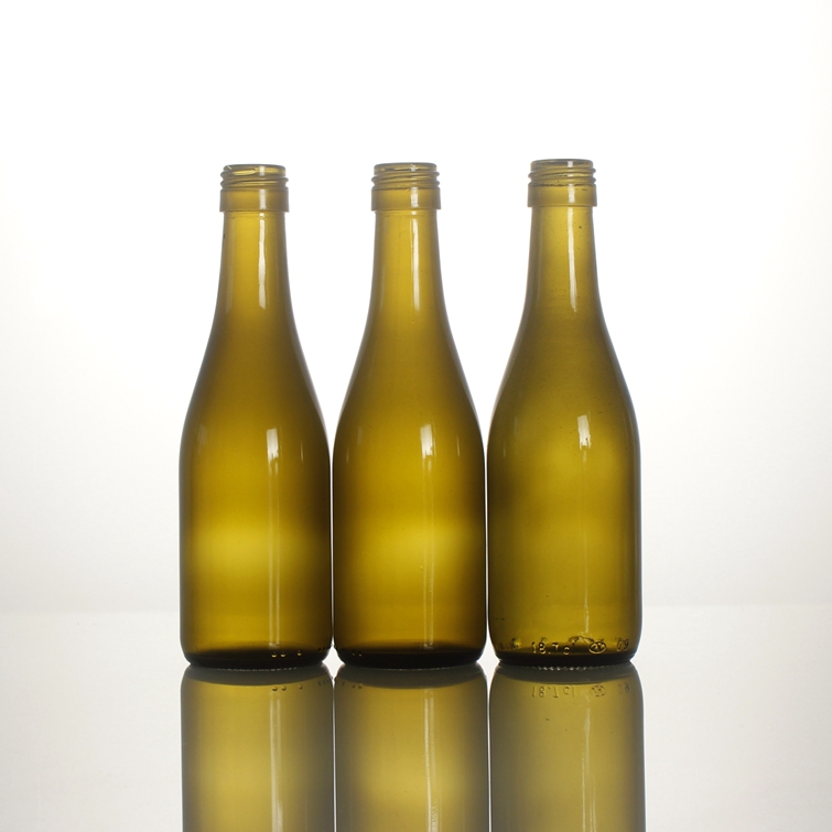 Wholesale antique green 187ml burgundy red wine small glass bottle with silver gold black aluminum screw cap