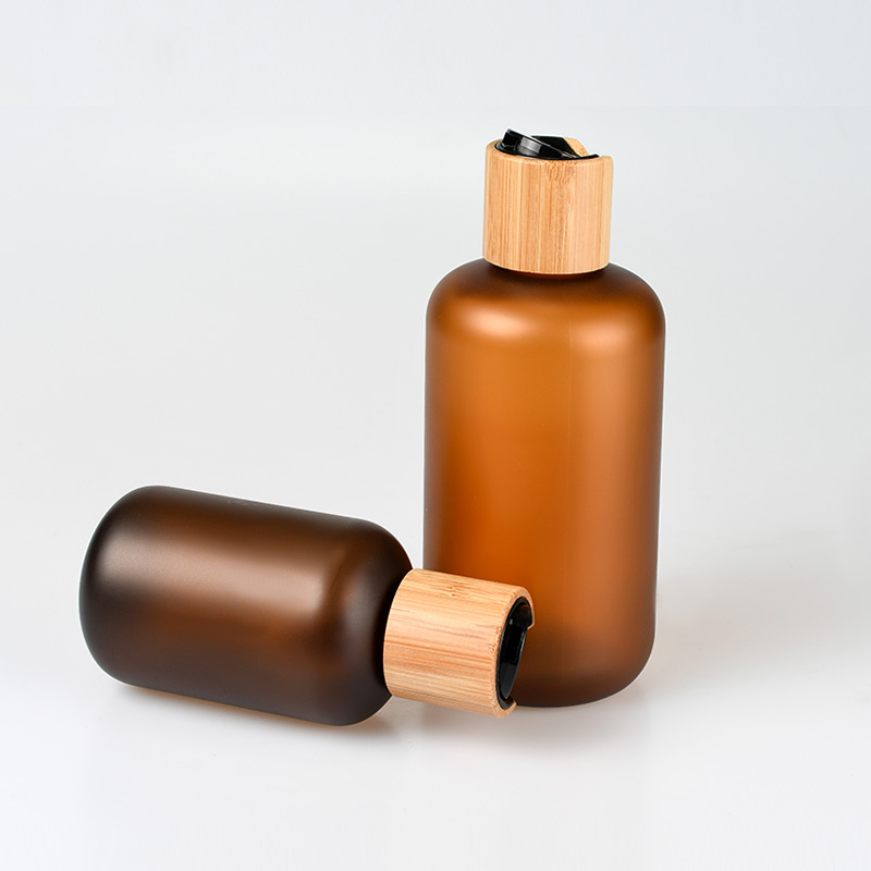 Wholesale bamboo cosmetic packaging 15g 30g 50g 100g 150g 200g 250g frosted amber PET plastic jar with bamboo cap