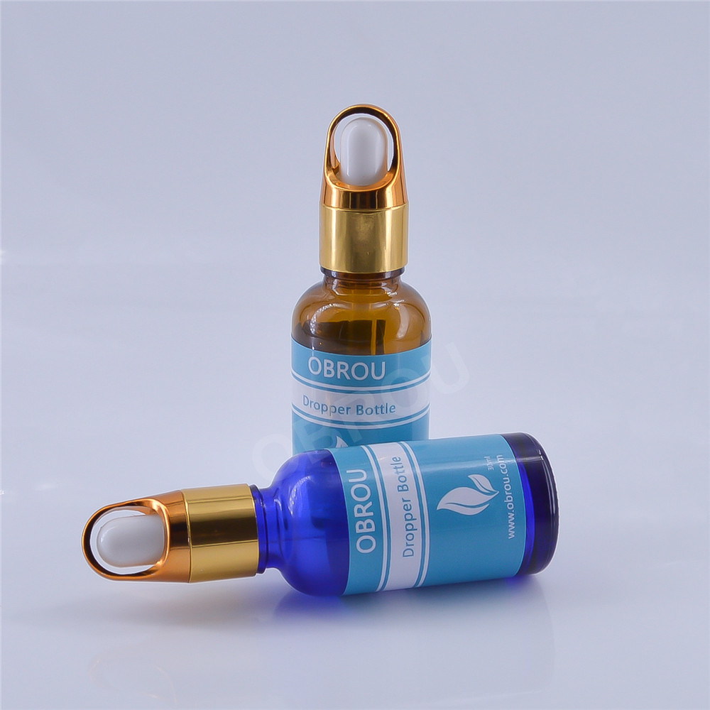 Wholesale best selling luxury gold aluminum dropper cap 30ml green glass essential oil bottle for serum oil