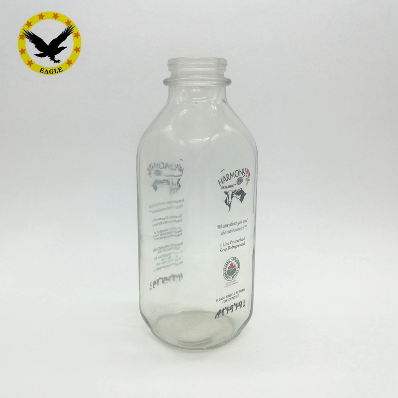 Wholesale beverage industrial use food grade juice 1L 32oz square glass milk bottle manufacturer 1000ml