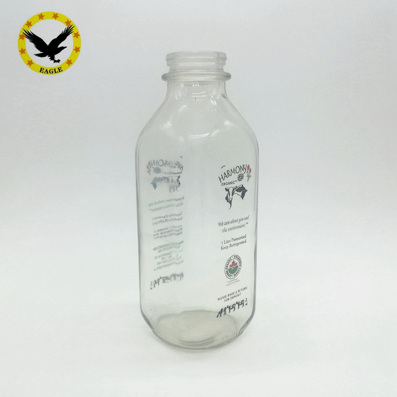 Wholesale beverage industrial use food grade juice 1L 32oz square glass milk bottle manufacturer 1000ml