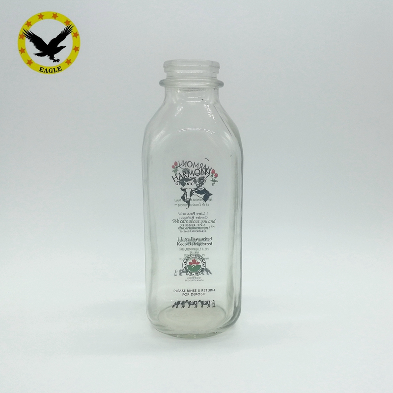 Wholesale beverage industrial use food grade juice 1L 32oz square glass milk bottle manufacturer 1000ml