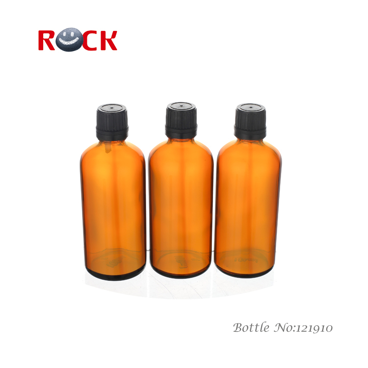 Wholesale big volume 100ml Boston amber essential oil glass bottle with locker screw black cap