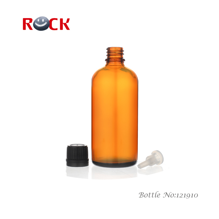 Wholesale big volume 100ml Boston amber essential oil glass bottle with locker screw black cap
