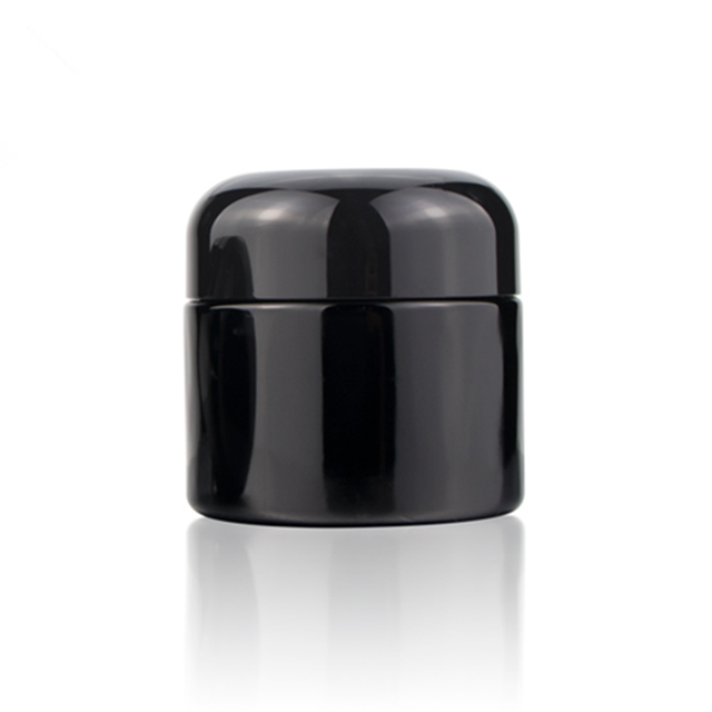 Wholesale black glass cosmetic wide mouth jar , 1 oz  beautiful cosmetic container with lids