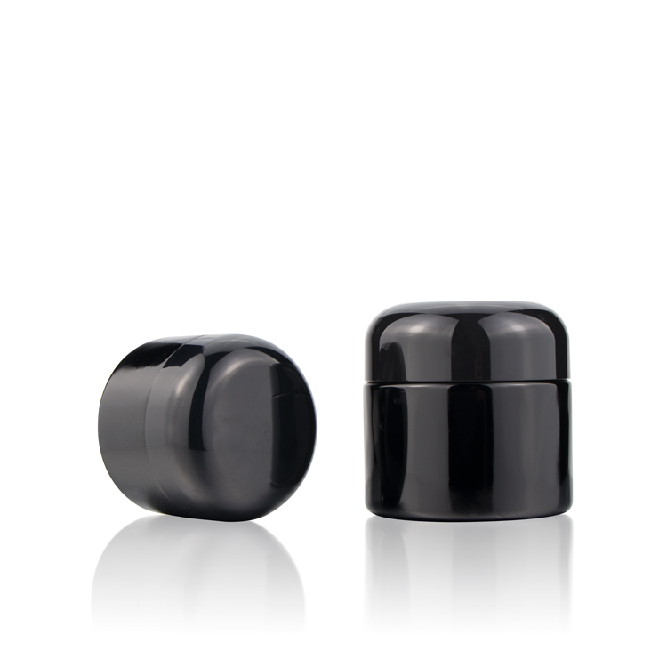 Wholesale black glass cosmetic wide mouth jar, 1 oz beautiful cosmetic container with lids
