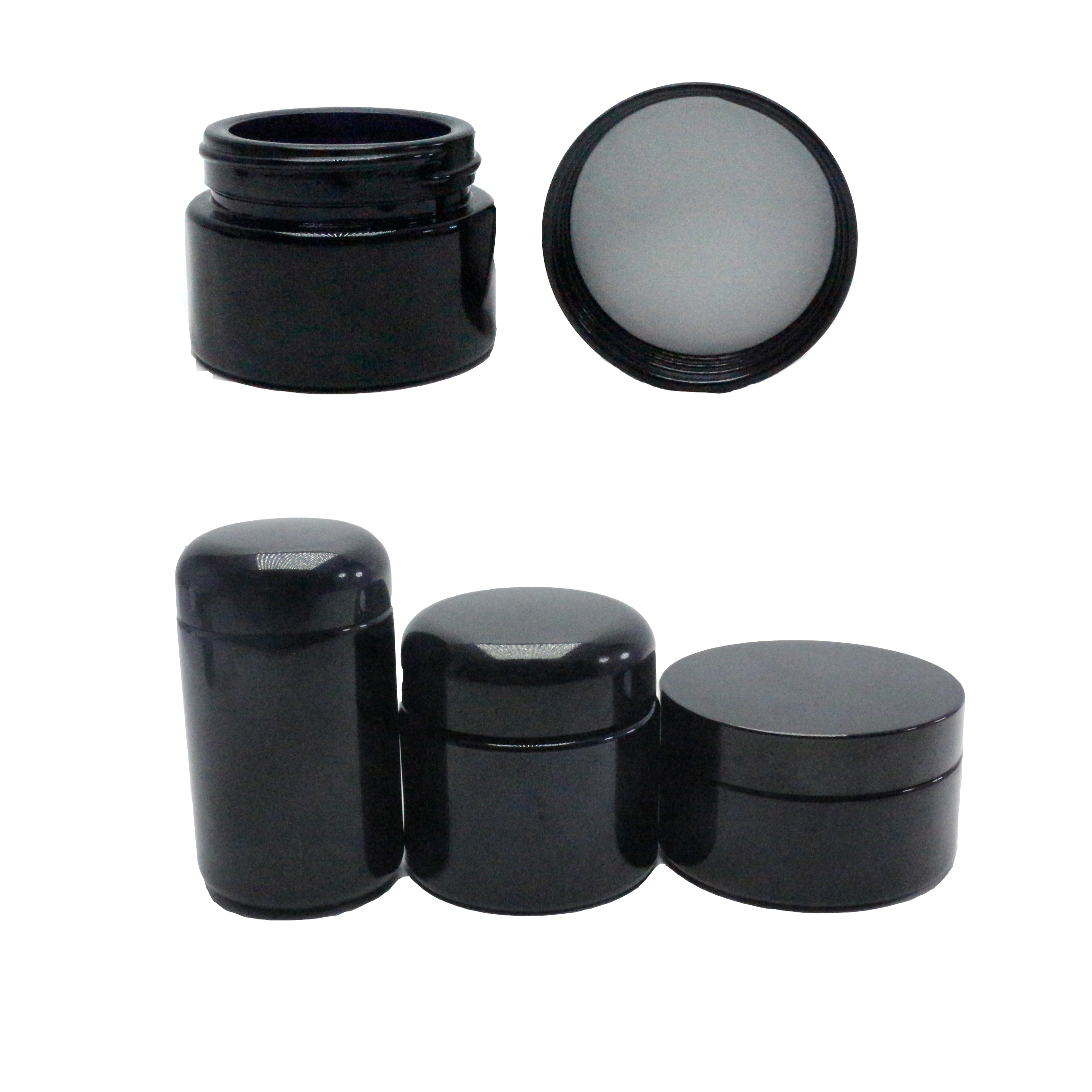Wholesale black uv round violet screw top smell proof wide mouth glass jars DV255E