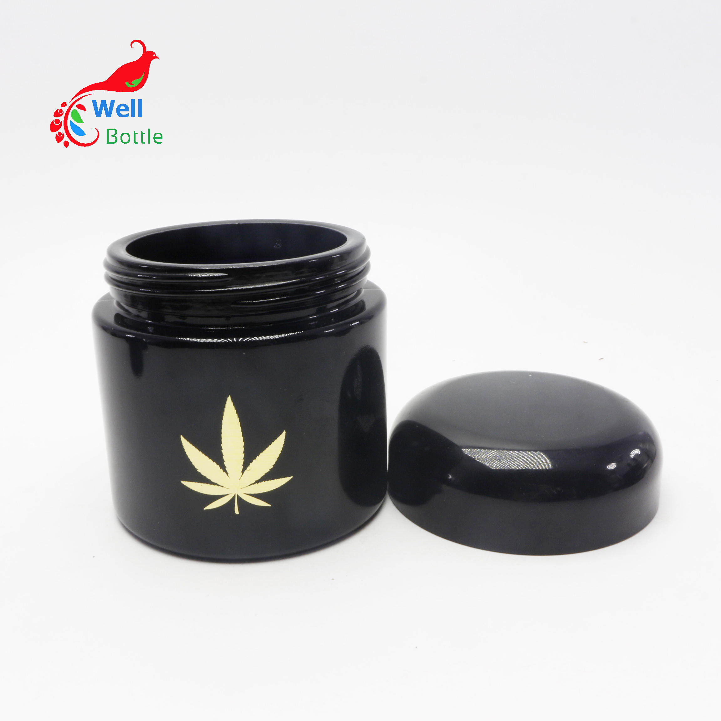 Wholesale black uv round violet screw top smell proof wide mouth glass jars DV255E