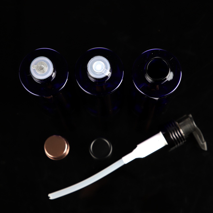 Wholesale blue PET toner or pump bottle packaging in 200ml with silver or gold cap for shampoo or other cream products container