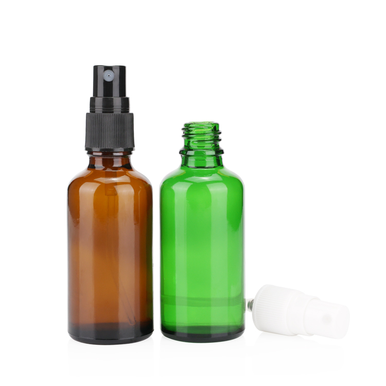 Wholesale blue perfume spray 50ml round glass essential oil dropper bottle with black mist sprayer