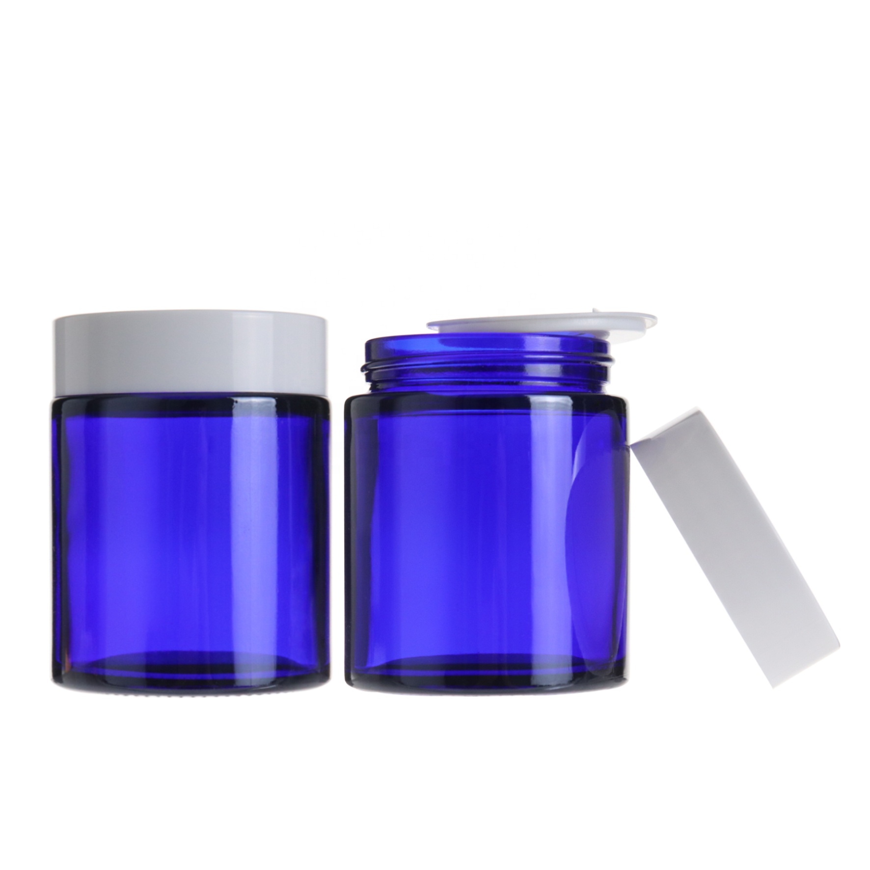 Wholesale blue skincare cream glass cosmetic jar 100g with white lid