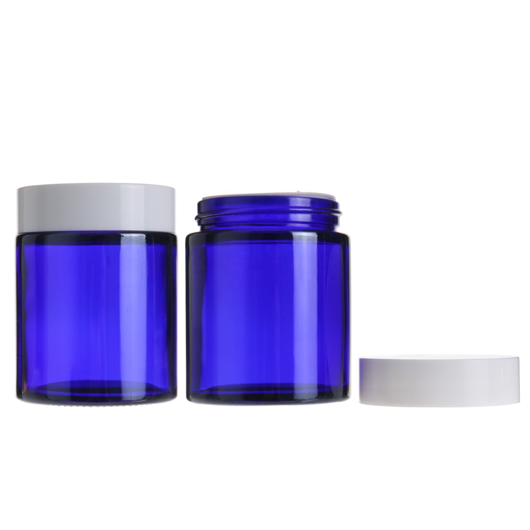 Wholesale blue skincare cream glass cosmetic jar 100g with white lid