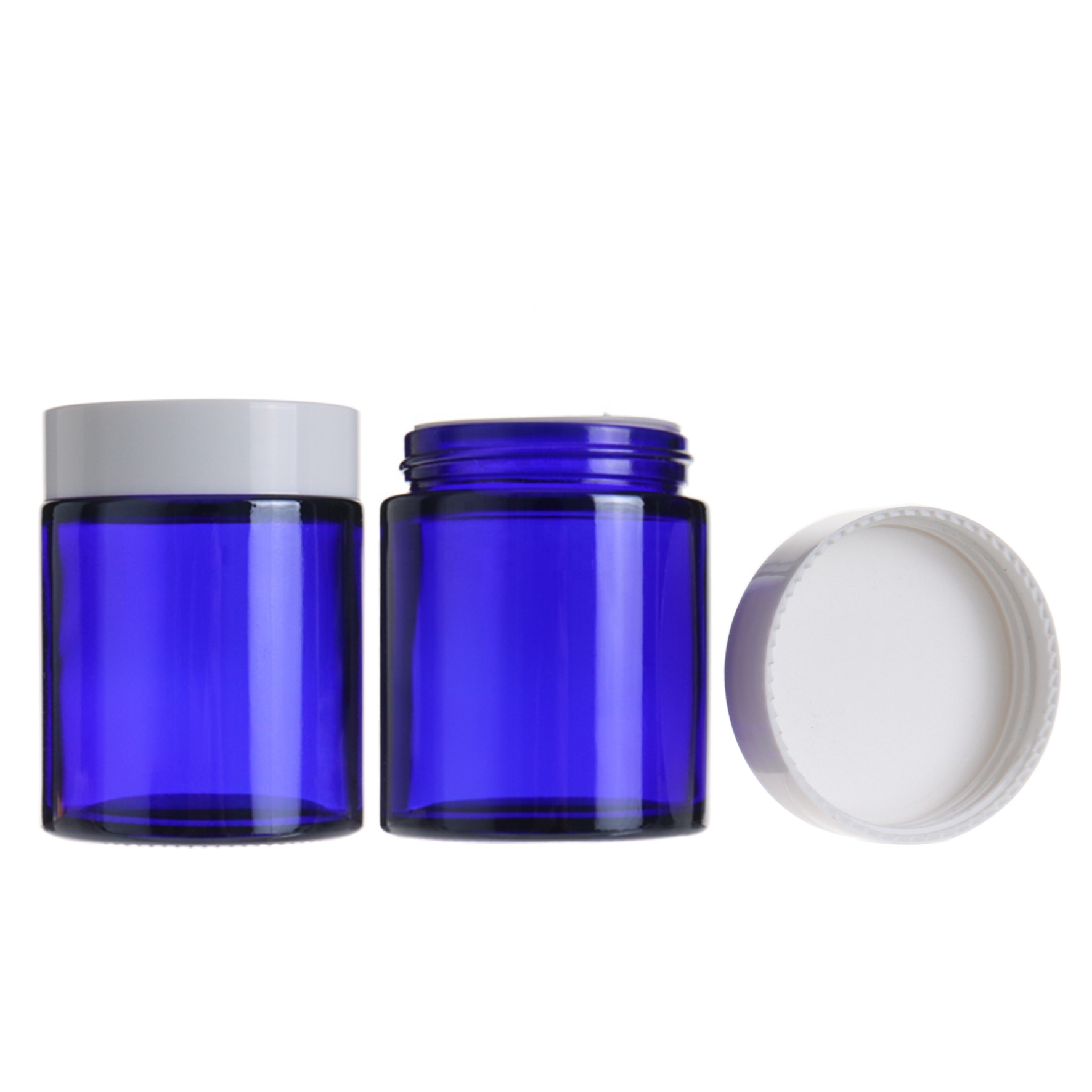 Wholesale blue skincare cream glass cosmetic jar 100g with white lid