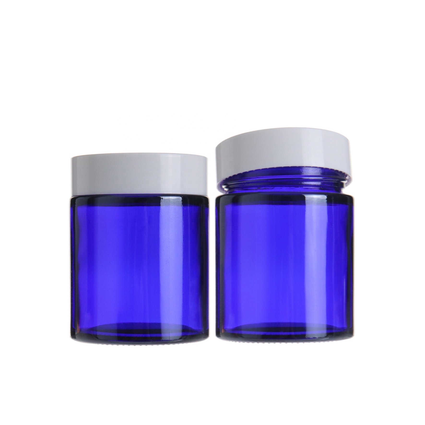 Wholesale blue skincare cream glass cosmetic jar 100g with white lid