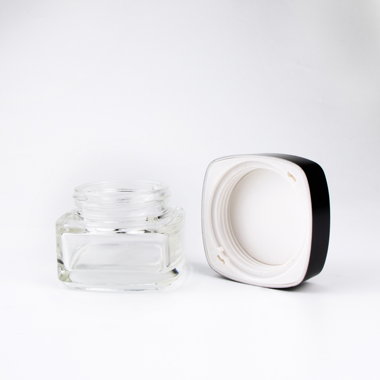 Wholesale body cream container 20ml 30ml 50ml clear square glass cosmetic jars and lids for cosmetics