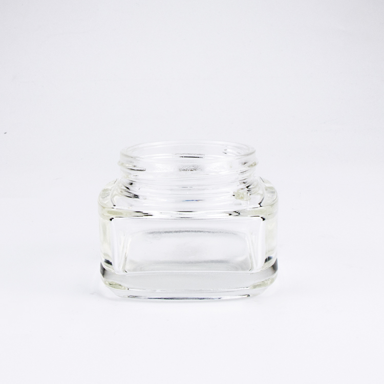 Wholesale body cream container 20ml 30ml 50ml clear square glass cosmetic jars and lids for cosmetics