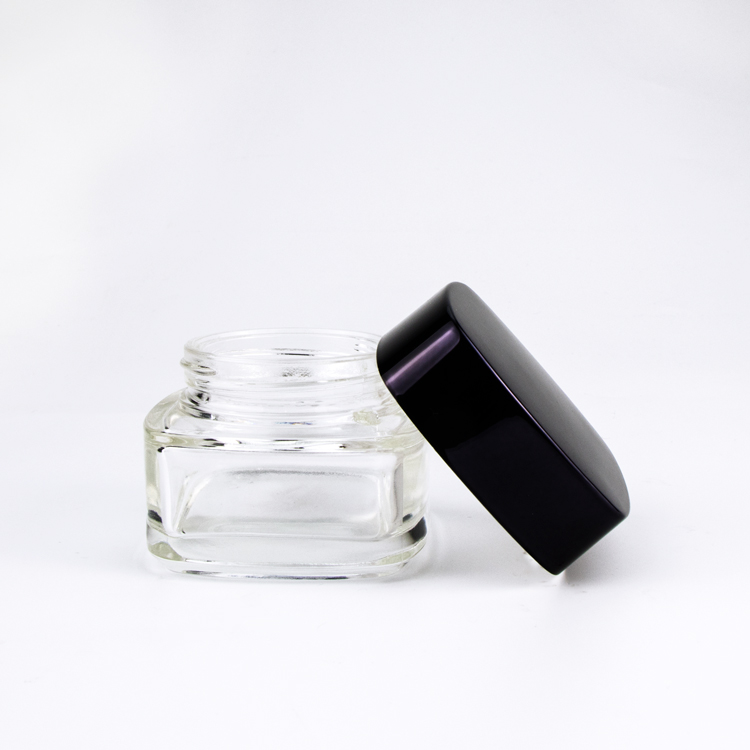 Wholesale body cream container 20ml 30ml 50ml clear square glass cosmetic jars and lids for cosmetics
