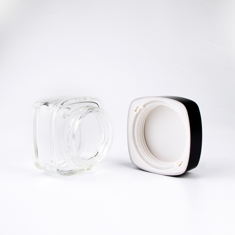 Wholesale body cream container 20ml 30ml 50ml clear square glass cosmetic jars and lids for cosmetics