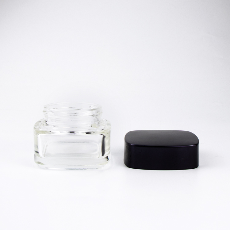 Wholesale body cream container 20ml 30ml 50ml clear square glass cosmetic jars and lids for cosmetics