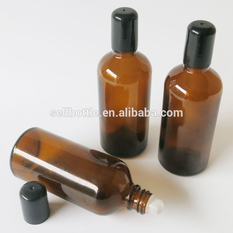 Wholesale brown amber 100ml roll on glass bottle  essential oil roller bottle perfume cosmetic e liquid container