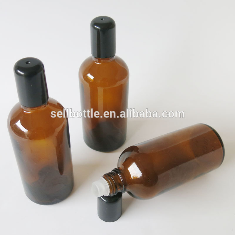 Wholesale brown amber 100ml roll on glass bottle essential oil roller bottle perfume cosmetic e liquid container